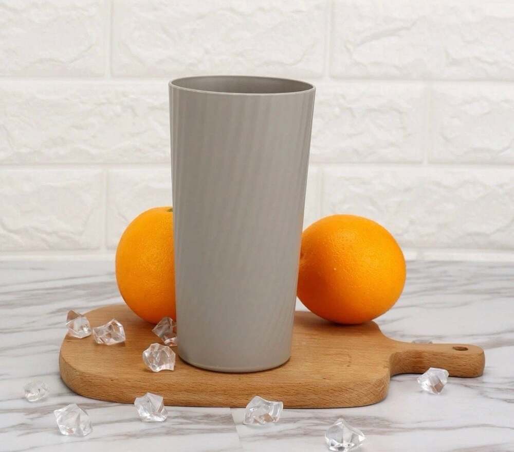 Set of 4 Mainstays Round Plastic Tumbler Swirl Etched 26oz Beige